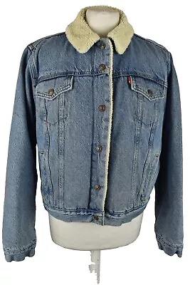 Buy LEVI'S Blue Sherpa Denim Jacket Size XL Womens Button Up Trucker Outdoors • 31.50£