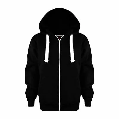 Buy Ladies Plain Zip Up Hoodie Sweatshirt Top UK S - XL • 11.99£