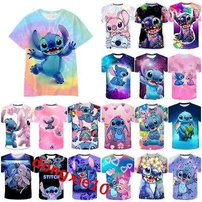 Buy Womens Girls Lilo Stitch Angel 3D T-shirt Casual Short Sleeve Tee Tops Pullover • 5.99£
