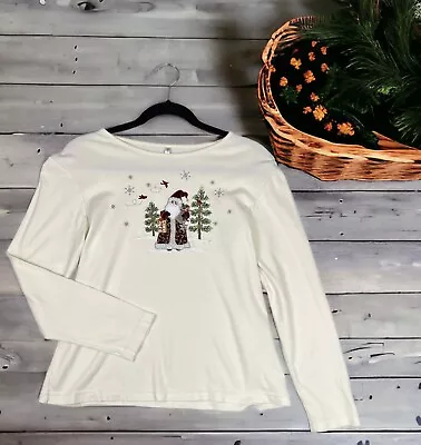 Buy White Stag Size S Ivory Cotton Pullover Top Christmas Party Holiday Santa Birds • 14.40£