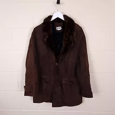 Buy Shearling Sheepskin Leather Coat Mens L Overcoat Dark Brown Jacket Vintage 90s • 41.95£