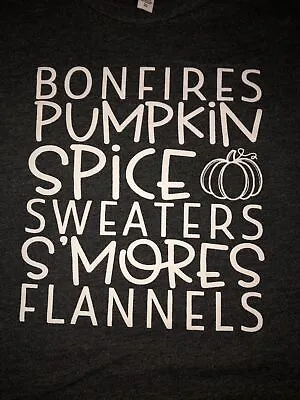 Buy NWT “Bonfires Pumpkin Spice S’mores Flannels..” Graphic T-Shirt Gray Womens 2XL • 6.27£