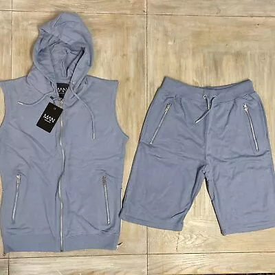 Buy Mens Shorts Vest Hoodie Set Medium Blue RRP £45 Boohoo Man Summer Set Tracksuit • 19.99£