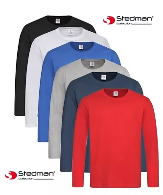 Buy Stedman Mens Plain Long Sleeve Cotton Tee T-Shirt Tshirt No Logo Blank • 11.99£