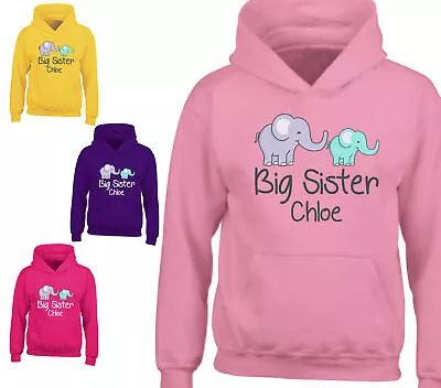Buy Personalised Big Sister Elephant Hoodie Girls Hoody Kids Sweatshirt Age 1-12 Top • 16.45£
