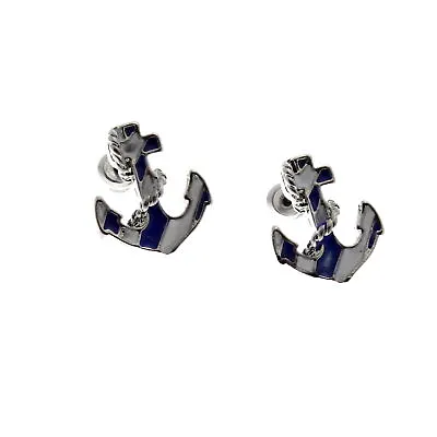 Buy Zac's Alter Ego Alternative Jewellery Navy Blue & White Anchor Stud Earrings • 4.69£