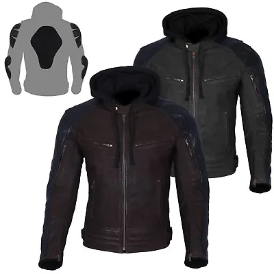Buy Australian Bikers Gear Motorbike Nubuck Waxed Leather Jacket Removable Hoodie  • 128.98£