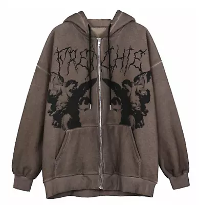 Buy 🔥 Y2K Vintage Angel Print Sweatshirt Hoodies Zip Up Women's Grunge Streetwear • 17.99£