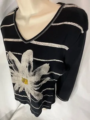 Buy Jess And Jane Lazy Daisy Women's Top Size Medium Pullover 3/4 Sleeve Stripes  • 14.65£