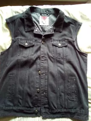 Buy Mens Black Denim & Co Gilet Waistcoat Biker Vest Cutoff • 10£