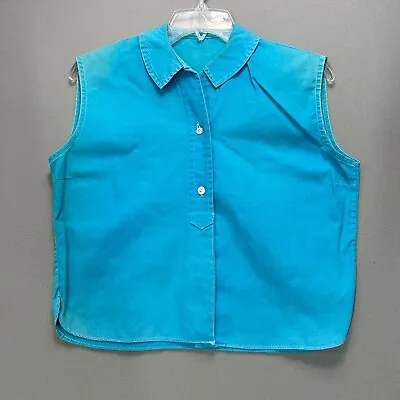 Buy Vintage 80s Women's Button Up Shirt Sun Faded Light Aqua Blue Size L Surfer • 23.11£