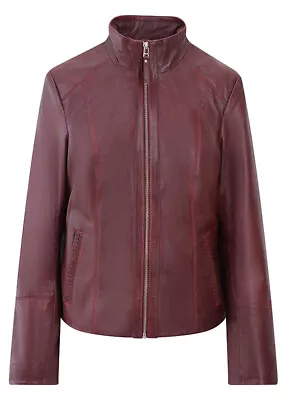 Buy Women's Classic Leather Jacket Zipped Ladies Luxury Jackets Cream Black Plum • 264.99£