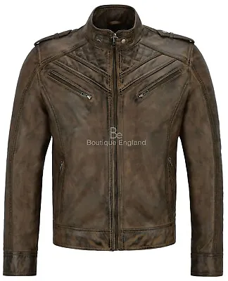 Buy Men's Real Leather Jacket Dirty Brown Quilted Design Biker Motorcycle Style 2414 • 129.73£