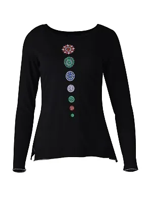 Buy TATTOPANI Women's Long Sleeve 7 Chakra Embroidery T-shirt Tops • 25£