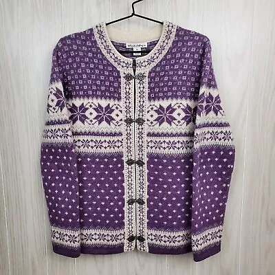 Buy TELLURIDE Womens Fair Isle 100% Wool Cardigan Nordic Ski Alpine Sweater Purple M • 32.77£
