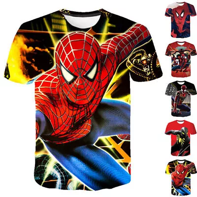 Buy Kids Boys Spiderman 3D Print Short Sleeve T-Shirt Summer Casual Tee Blouses Tops • 8.47£