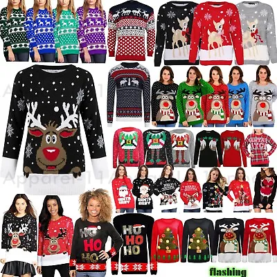 Buy Womens Mens Ladies Unisex Xmas Christmas Jumpers Knitted Reindeer Retro 3D LIGHT • 12.99£