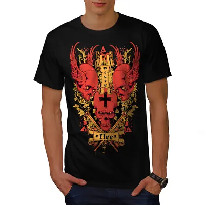 Buy Wellcoda Never Flee Satan Skull Mens T-shirt, Brave Graphic Design Printed Tee • 17.99£