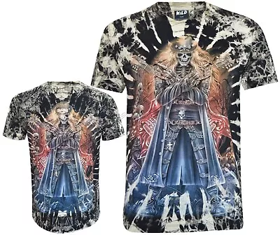 Buy Tie Dye T-Shirt Rock N Roll Grim Reaper Electric Guitars Glow In Dark By Wild • 14.99£