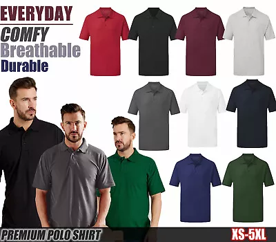 Buy Mens Polo Shirt Short Sleeve T Shirts Polo Top Casual Cotton Plain Tee Golf Top • 9.96£