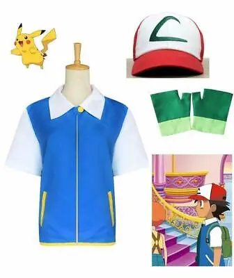 Buy Pokemon Ash Kids Cosplay Set Adult Costume Jacket Glove Hat Fancy Dress Book Day • 21.43£