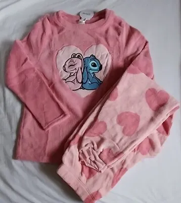 Buy Disney Lilo Stitch Pyjamas Set Thick Fleece Women Pink Love Hearts Warm Cosy Pjs • 26.99£