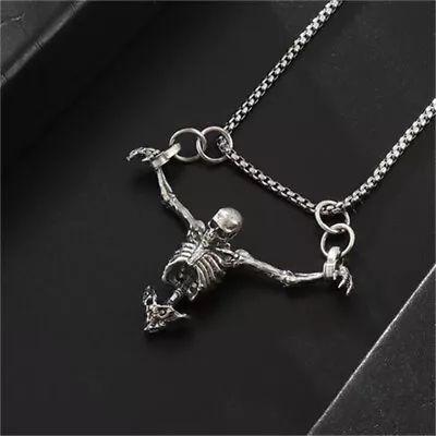 Buy Gothic Women Men Skull Skeleton Pendant Necklace Chain Jewelry Halloween Gifts • 4.07£