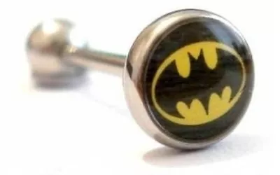 Buy Batman Logo Tongue Bar - Flat Style - 10mm 11mm 12mm 13mm 14mm 15mm 16mm 18 & 19 • 2.99£