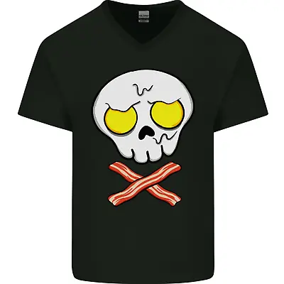 Buy Bacon & Egg Skull & Crossbones Funny Mens V-Neck Cotton T-Shirt • 9.99£