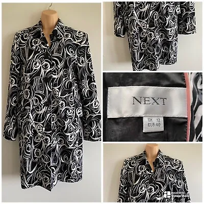 Buy Next Vintage Jacket Ladies Black White Grey Cotton Mid Length Women’s Size 12 • 12.99£