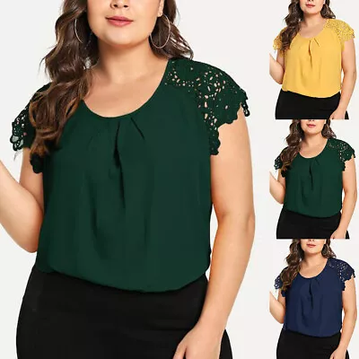 Buy Plus Size 20-28 Womens Lace T-Shirt Tops Summer Short Sleeve Casual Blouse Tee • 9.39£