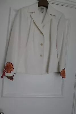 Buy Due Per Due Cream Silk Embroidered Sleeve Jacket/Blazer  US Size 4P UK Size 8 • 30£