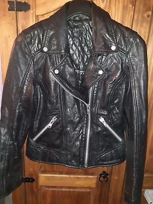 Buy Ladies Gipsy Black Leather 'Happy Silver' Jacket, 100% Leather, Biker, Size M • 90£