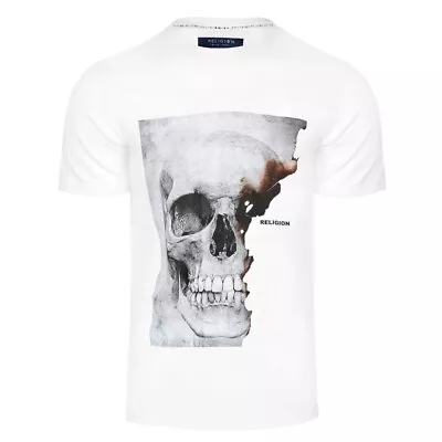 Buy Religion 31BBSN03 Burned Skull Graphic Half-Sleeve T-Shirt - White - Many Sizes • 21.99£