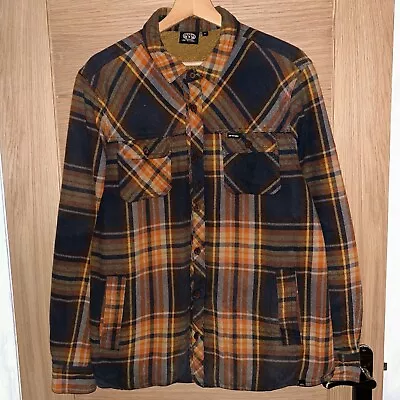 Buy Animal Flannel Over Shirt Sherpa Lined Plaid Lumberjack Jacket Orange Navy M • 24£