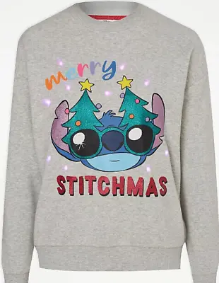 Buy Disney Lilo Stitch Light Up Christmas Xmas Jumper Light Grey Sweater Large • 34.99£