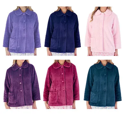 Buy Slenderella Ladies Zig Zag Bed Jacket Soft Fleece Button Up 3/4 Sleeve Housecoat • 29.65£