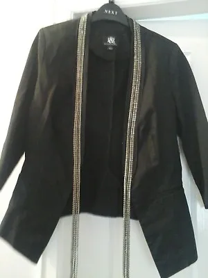 Buy Rock & Republic Ladies Black Rhinestone Trim Chain Bling Beaded Blazer Jacket 8 • 15£