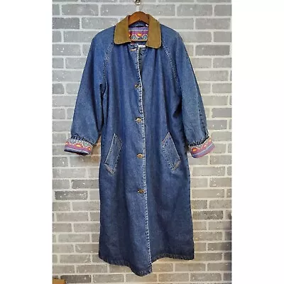 Buy Vintage Monica Gray Denim Coat Women's 14 Jean Trench Southwestern Yellowstone • 96.28£