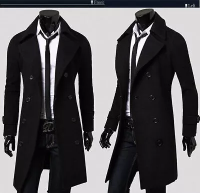 Buy Men's Winter Warm Wool Trench Coat Double Breasted Long Jackets Overcoat Outwear • 32.51£