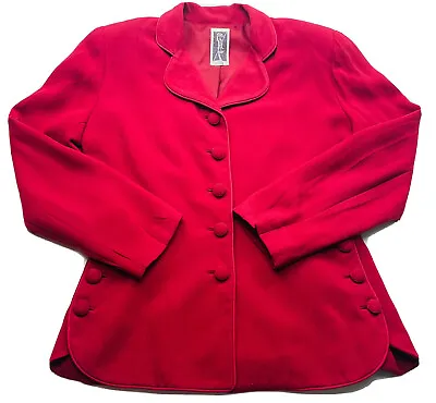 Buy Vintage Zelda Blazer Womens 6 Red Button Detail Crepe Jacket Made In USA • 30.85£
