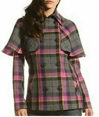 Buy Ted Baker Grey/pink Tartan  Sherlok  Wool Peacoat Caped Jacket, Size  1 / Uk 8 • 22.99£