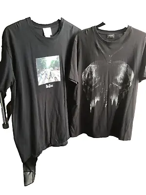 Buy 2x Mens XL Black T-shirts DIESEL Skull Motif & BEATLES Abbey Road Logo • 7.75£
