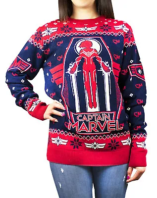 Buy Captain Marvel Women's Premium Red Black Knitted Christmas Jumper • 29.99£