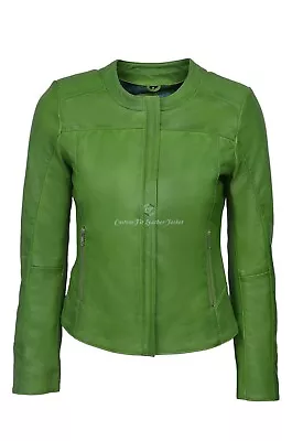 Buy Ladies Real Leather Jacket Lime Green 100% Lambskin Classic Fashion Style  5328 • 124.75£