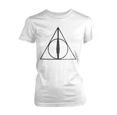 Buy HARRY POTTER - DEATHLY HALLOWS SYMBOL WHITE T-Shirt, Girlie  Womens: 10 • 8.22£