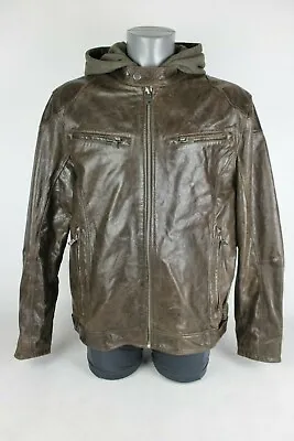 Buy Gipsy Genuine Distressed Brown Leather Jacket Zip Out Sweatshirt Hood 3XL • 69.99£