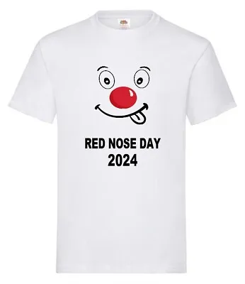 Buy Red Nose Day Fancy Dress Face T Shirt Boys Girl School White Tee Fundraising Fun • 7.99£