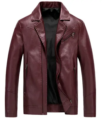 Buy New Men Slim Leather Jackets Thin Lapel Casual Leather Coat Business Outwear Top • 34.79£