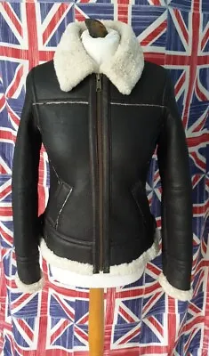 Buy Ladies Brown Sheepskin Lambskin Leather Jacket Detachable Hood UK 8/6 Xs Flying • 139.99£